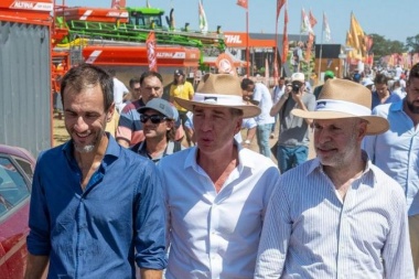 Petrecca de campaña con Larreta y Santilli en Expoagro