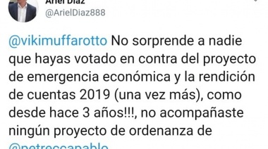 Duelo tuitero entre ex funcionario municipal y concejal del Frente de Todos