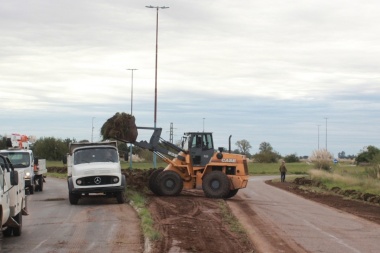 Comenzaron trabajos de mantenimiento en la rotonda de la Ruta 46