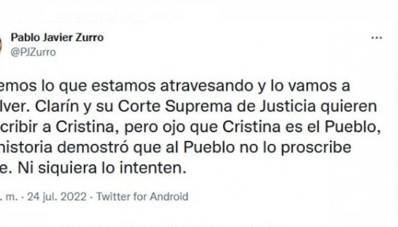 Modo Zurro: intendente y su férrea defensa a la vicepresidenta