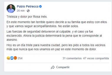 Petrecca sobre el femicidio de Rosa : “hoy es un día triste para nuestra ciudad”