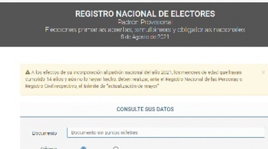 Elecciones 2021: publican el padrón provisorio electoral para las PASO